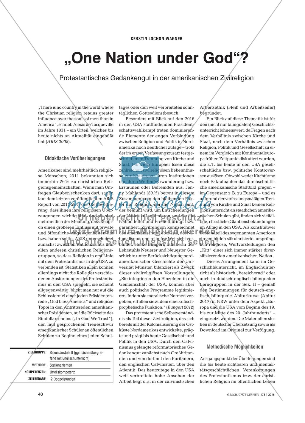 „One Nation under God“? - Protestantisches Gedankengut in der amerikanischen Zivilreligion Preview 1