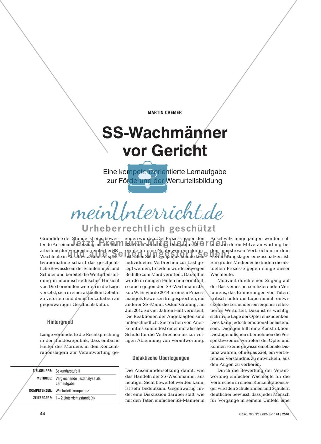 SS-Wachmänner vor Gericht - Eine kompetenzorientierte Lernaufgabe zur Förderung der Werturteilsbildung Preview 1