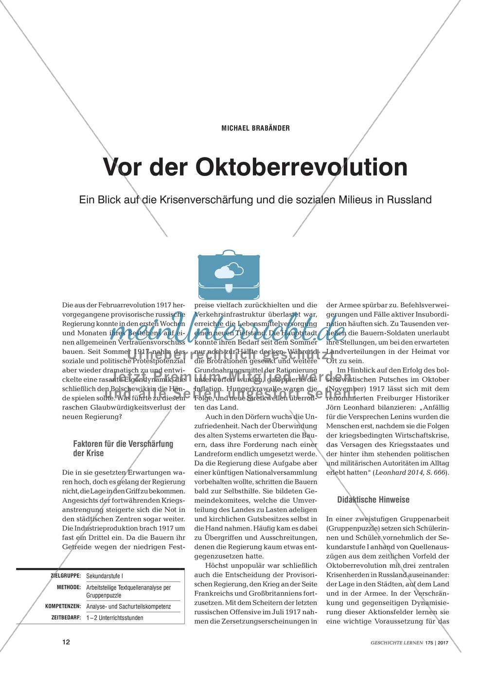 Vor der Oktoberrevolution - Ein Blick auf die Krisenverschärfung und die sozialen Milieus in Russland Preview 1