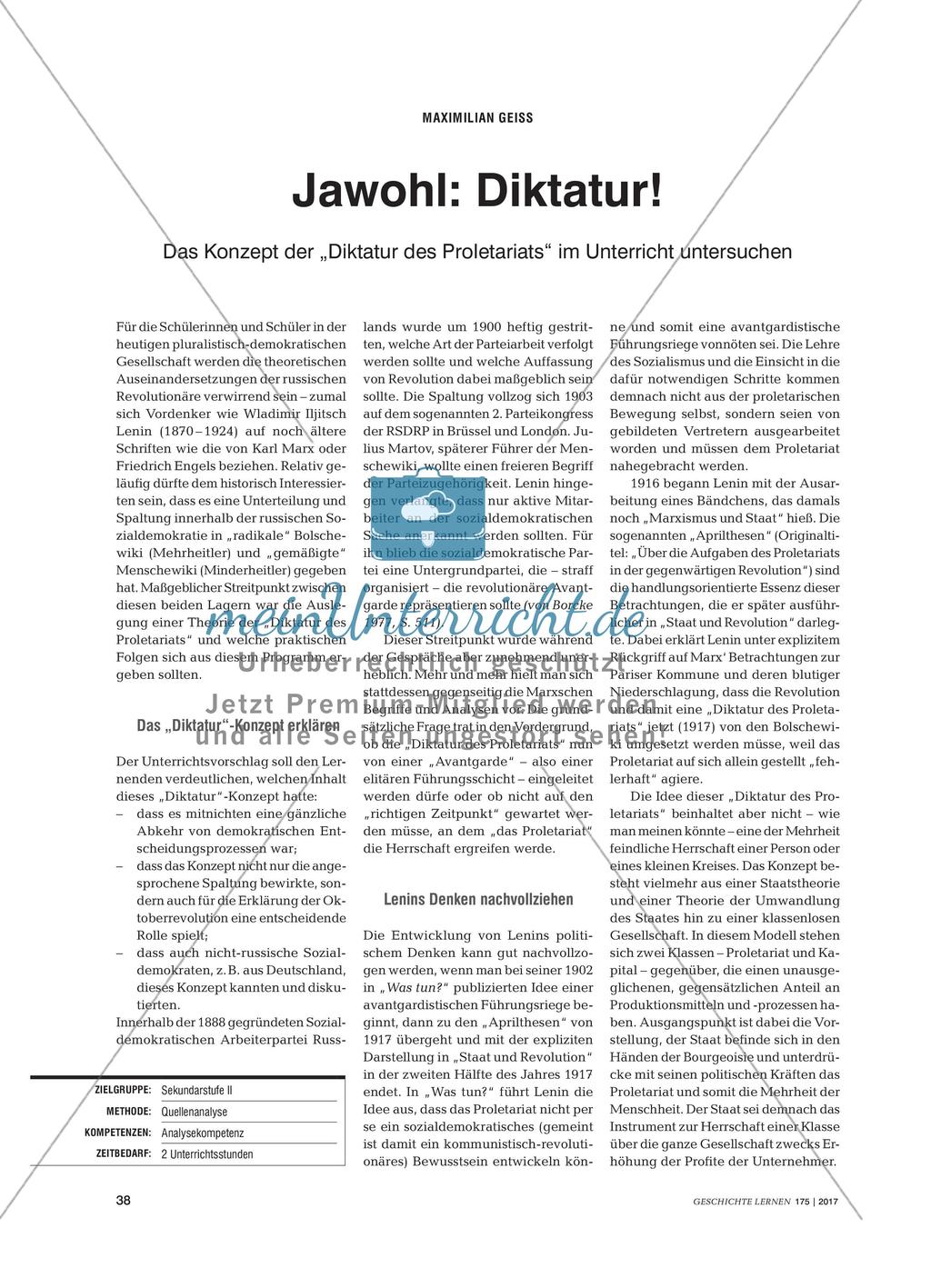 Jawohl: Diktatur! - Das Konzept der „Diktatur des Proletariats“ im Unterricht untersuchen Preview 1