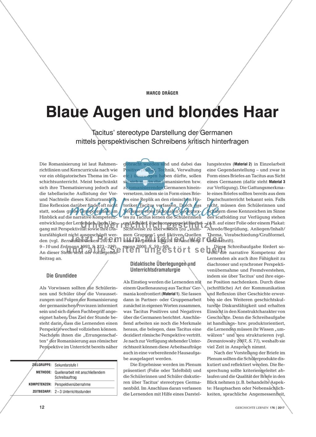 Perspektivisches Schreiben: Die stereotypische Darstellung der Germanen unter kritischer Betrachtung Preview 1