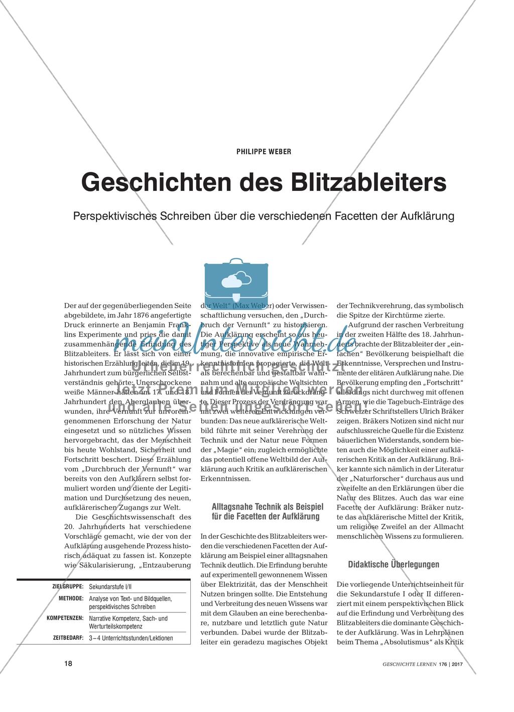 Perspektivisches Schreiben: Die Erfindung des Blitzableiters aus der Perspektive der Erfinder und der bäuerlichen Bevölkerung Preview 1