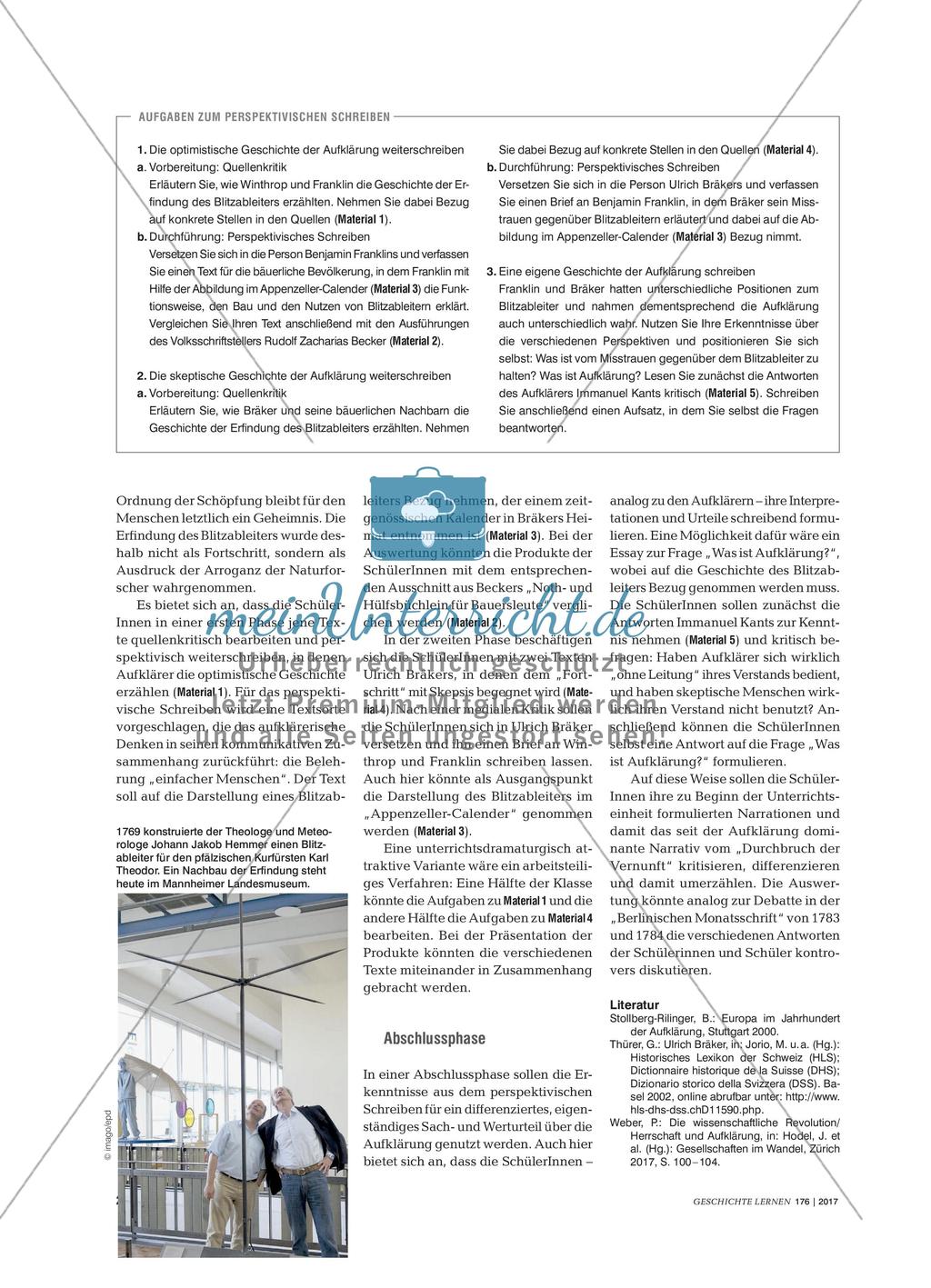 Perspektivisches Schreiben: Die Erfindung des Blitzableiters aus der Perspektive der Erfinder und der bäuerlichen Bevölkerung Preview 3