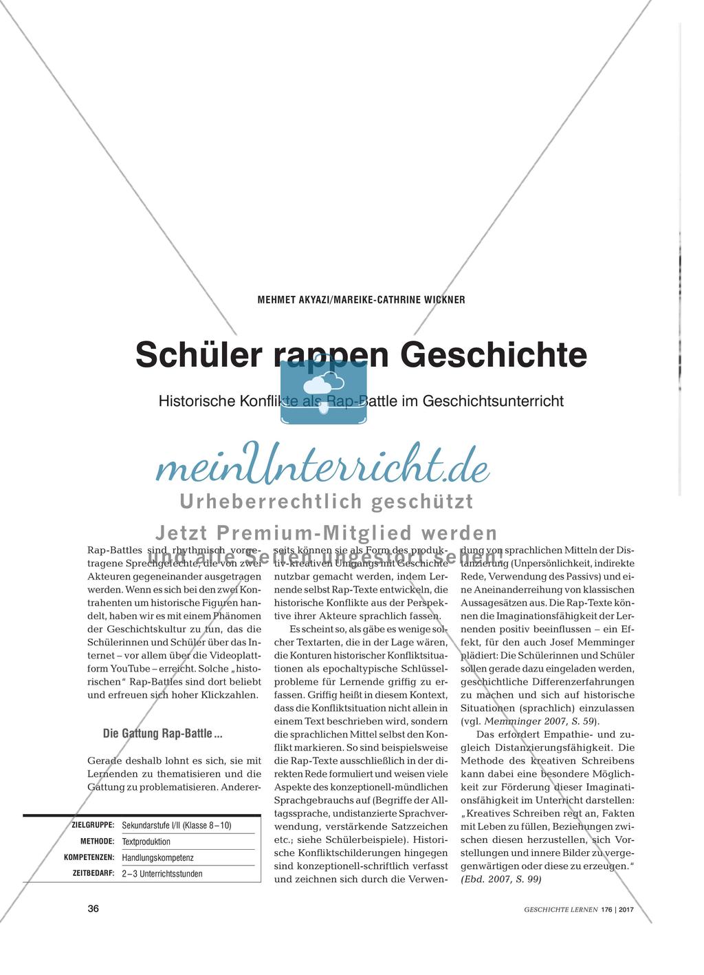 Schreiben von Raptexten: Historische Konflikte als Rap-Battle im Geschichtsunterricht Preview 1