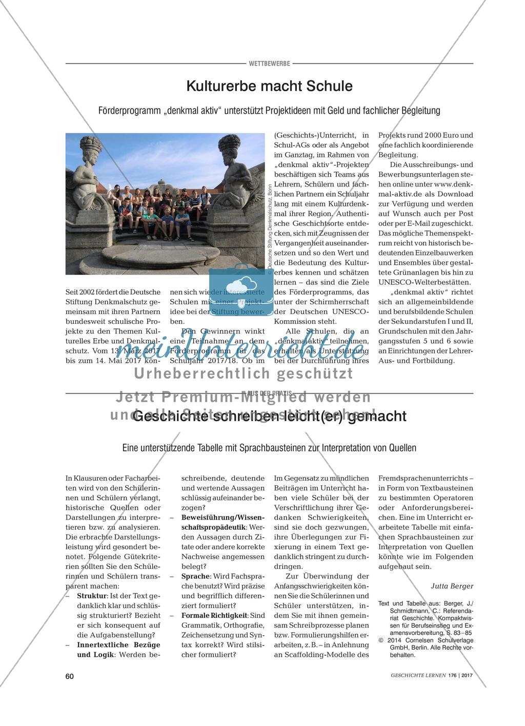 Eine unterstützende Tabelle mit Sprachbausteinen zur Interpretation von Quellen Preview 1
