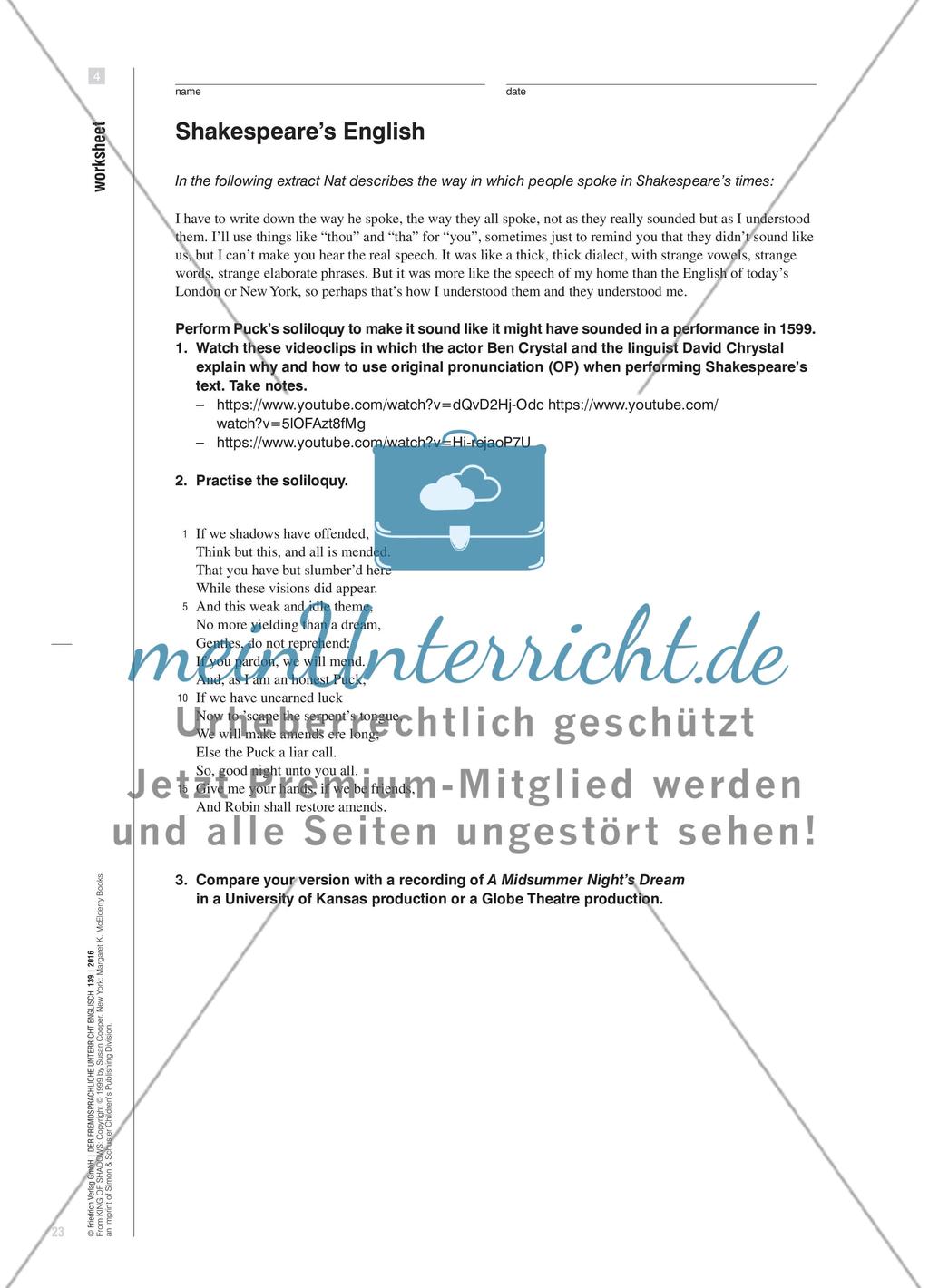 At Least Thou Hast Thy Lines - Mit einem Jugendroman Shakespeares Theaterwelt, Zeit und Sprache erkunden Preview 8