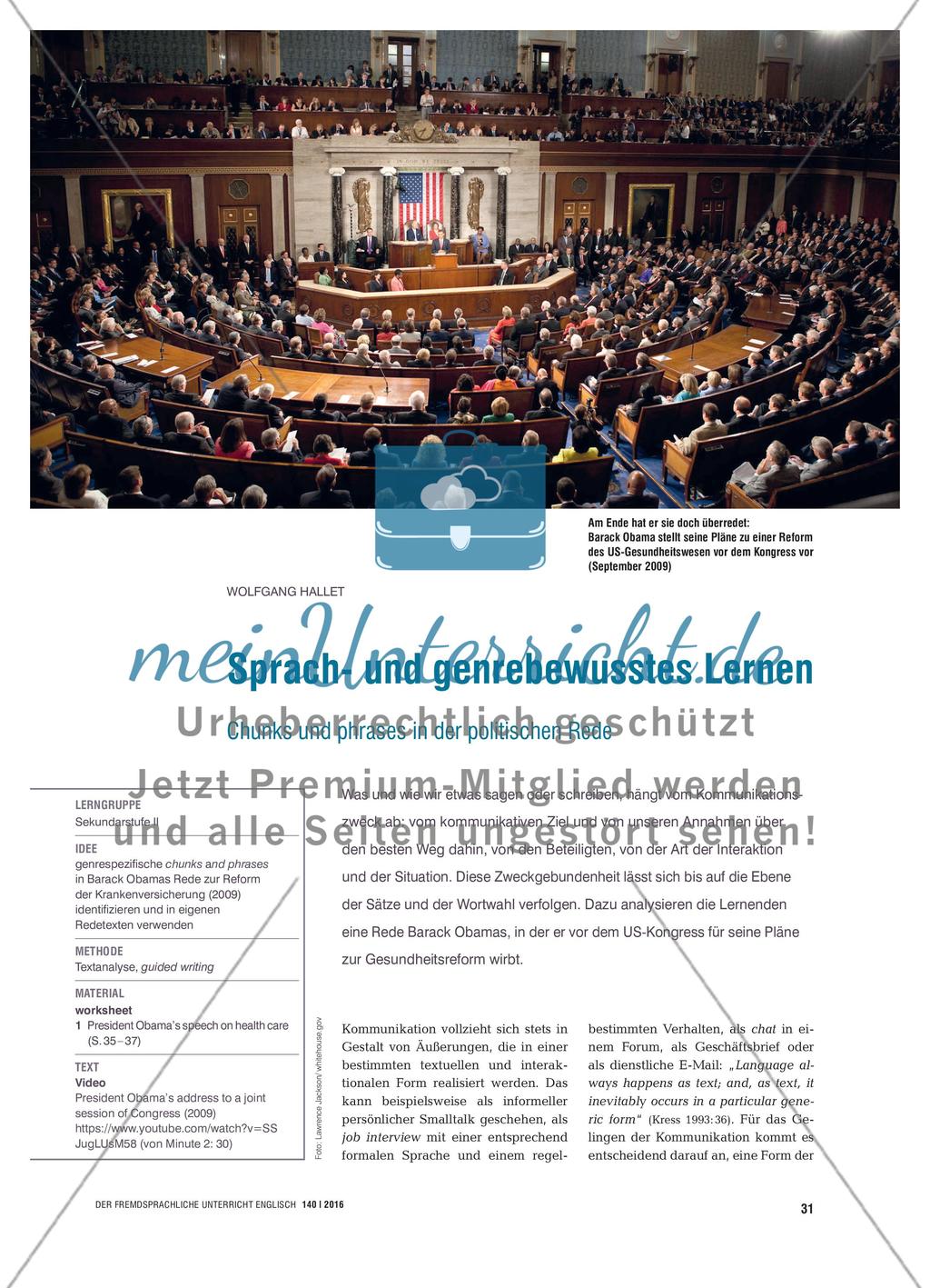 Sprach- und genrebewusstes Lernen - Chunks und phrases in der politischen Rede Preview 1