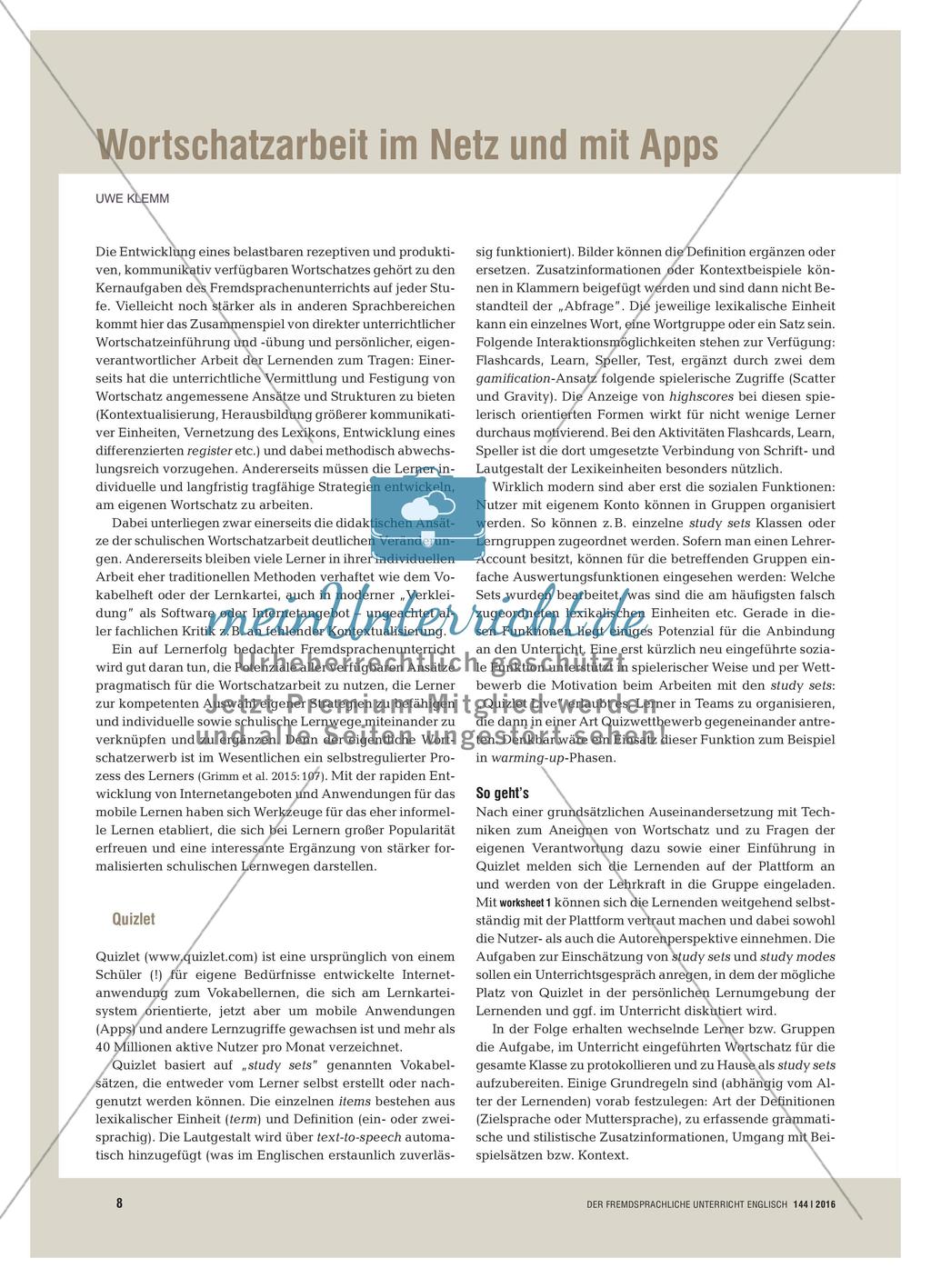 Wortschatzarbeit im Netz und mit Apps Preview 1