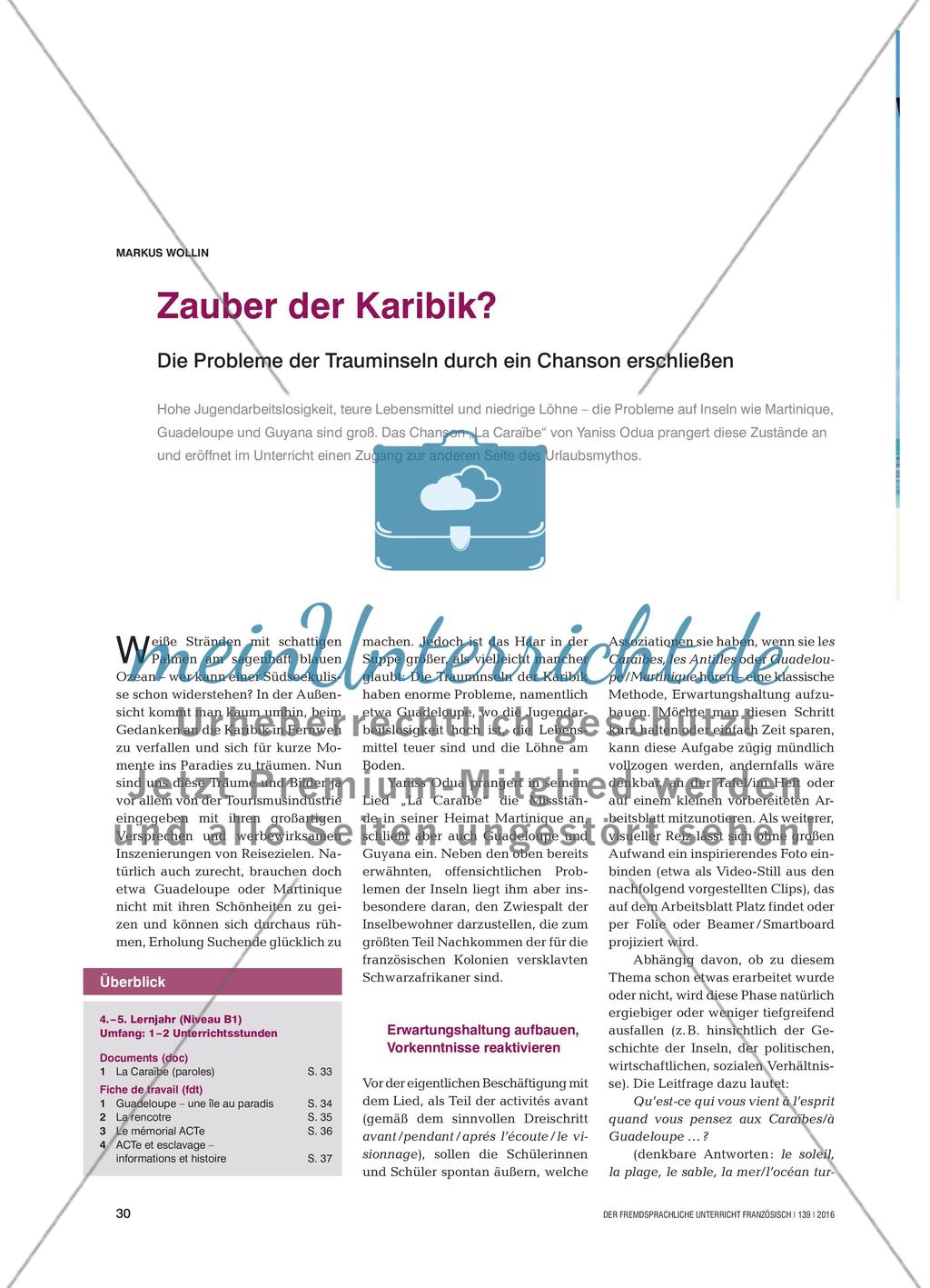 Zauber der Karibik? - Die Probleme der Trauminseln durch ein Chanson erschließen Preview 1