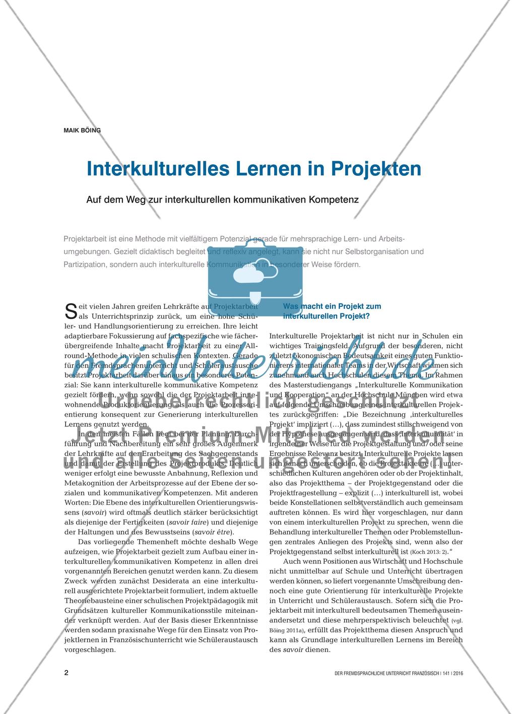 Interkulturelles Lernen in Projekten - Auf dem Weg zur interkulturellen kommunikativen Kompetenz Preview 1