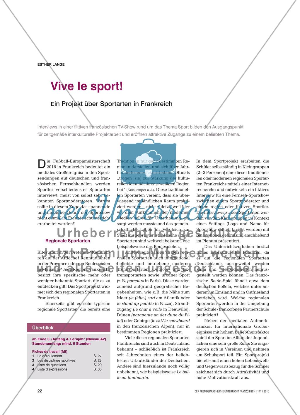 Vive le sport! - Ein Projekt über Sportarten in Frankreich Preview 1