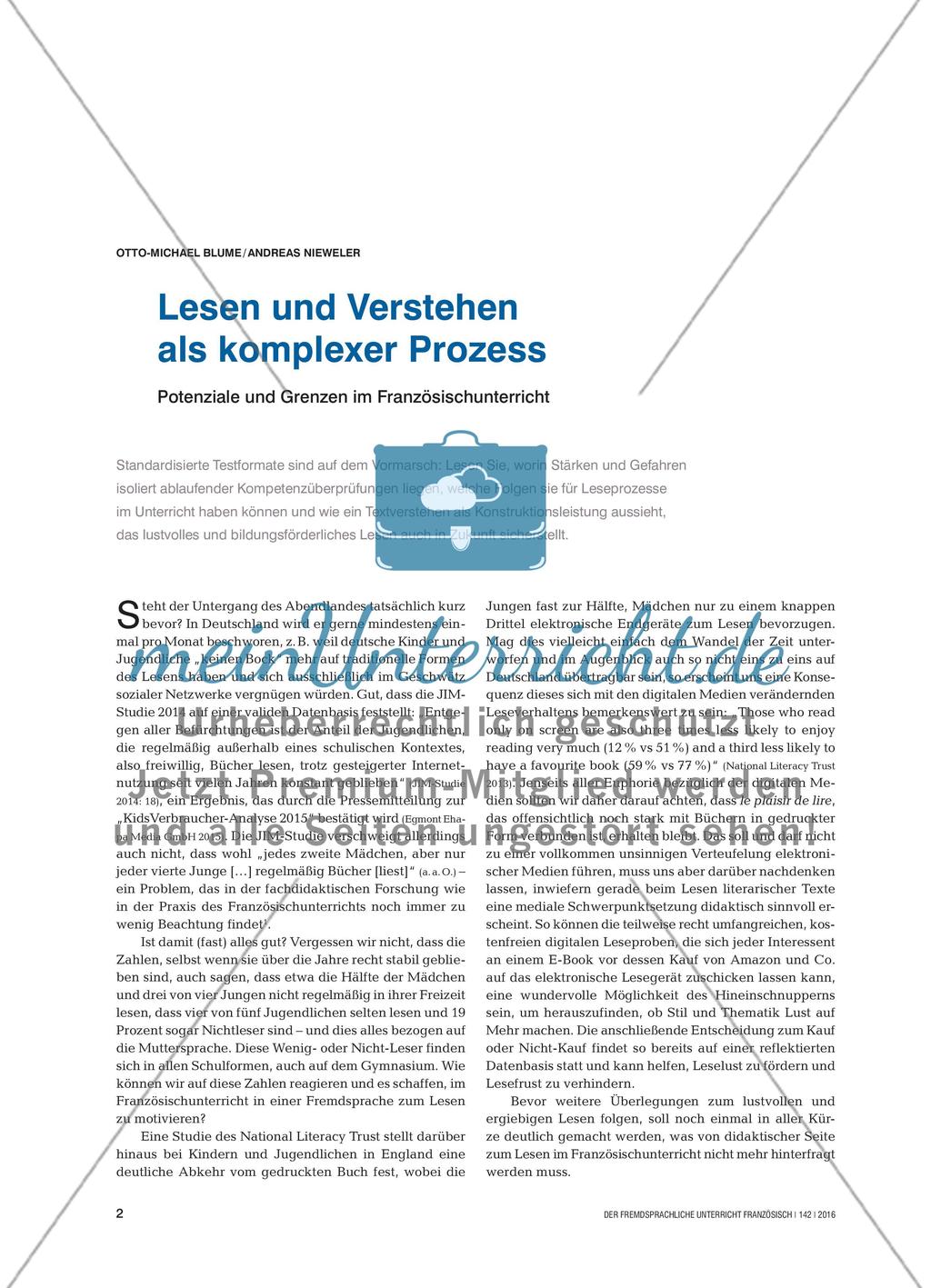 Lesen und Verstehen als komplexer Prozess - Potenziale und Grenzen im Französischunterricht Preview 1