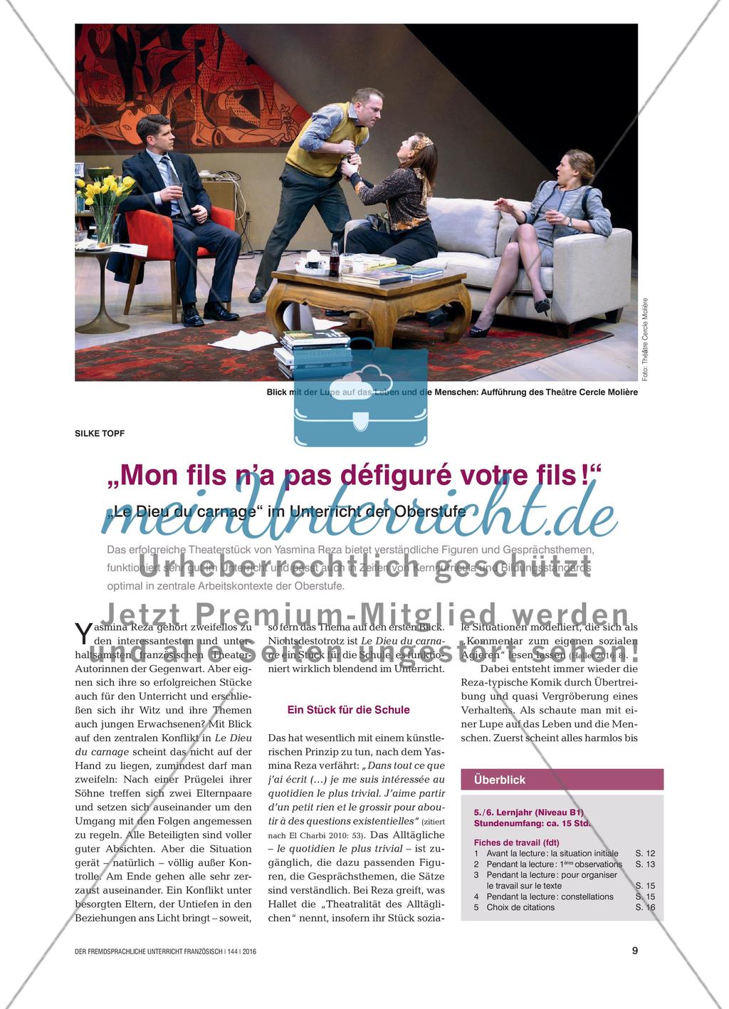 „Mon fils n’a pas défiguré votre fils !“ - „Le Dieu du carnage“ im Unterricht der Oberstufe Preview 1