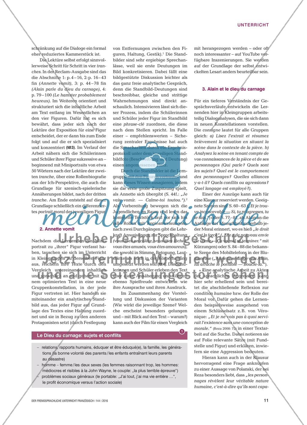„Mon fils n’a pas défiguré votre fils !“ - „Le Dieu du carnage“ im Unterricht der Oberstufe Preview 3