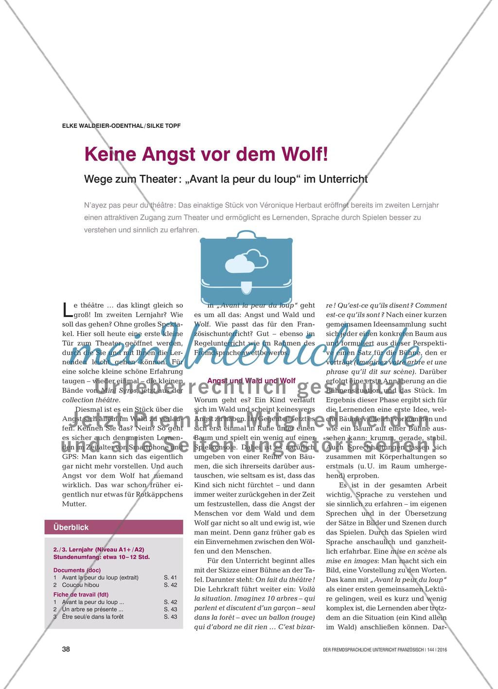 Keine Angst vor dem Wolf! - Wege zum Theater : „Avant la peur du loup“ im Unterricht Preview 1