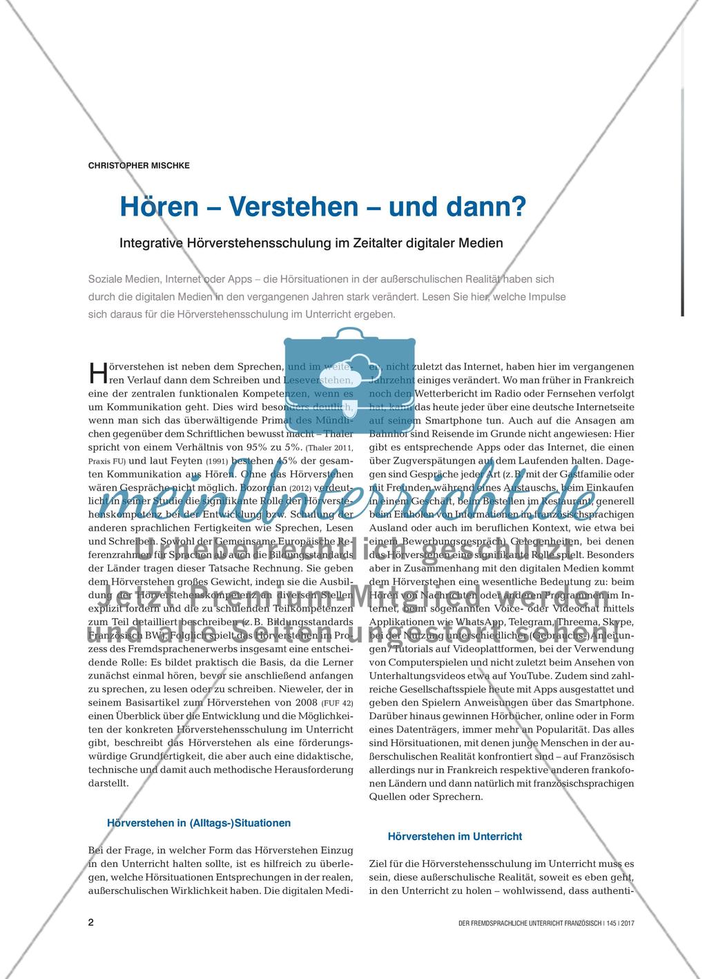 Hören – Verstehen – und dann?: Integrative Hörverstehensschulung im Zeitalter digitaler Medien Preview 1