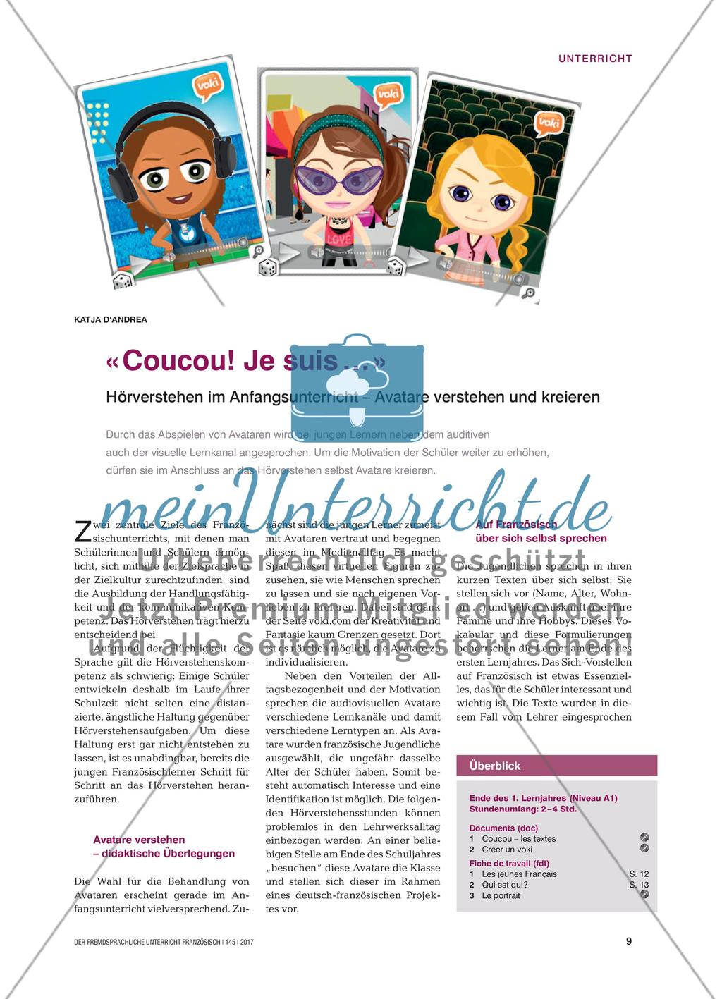 « Coucou! Je suis … » - Hörverstehen im Anfangsunterricht – Avatare verstehen und kreieren Preview 1