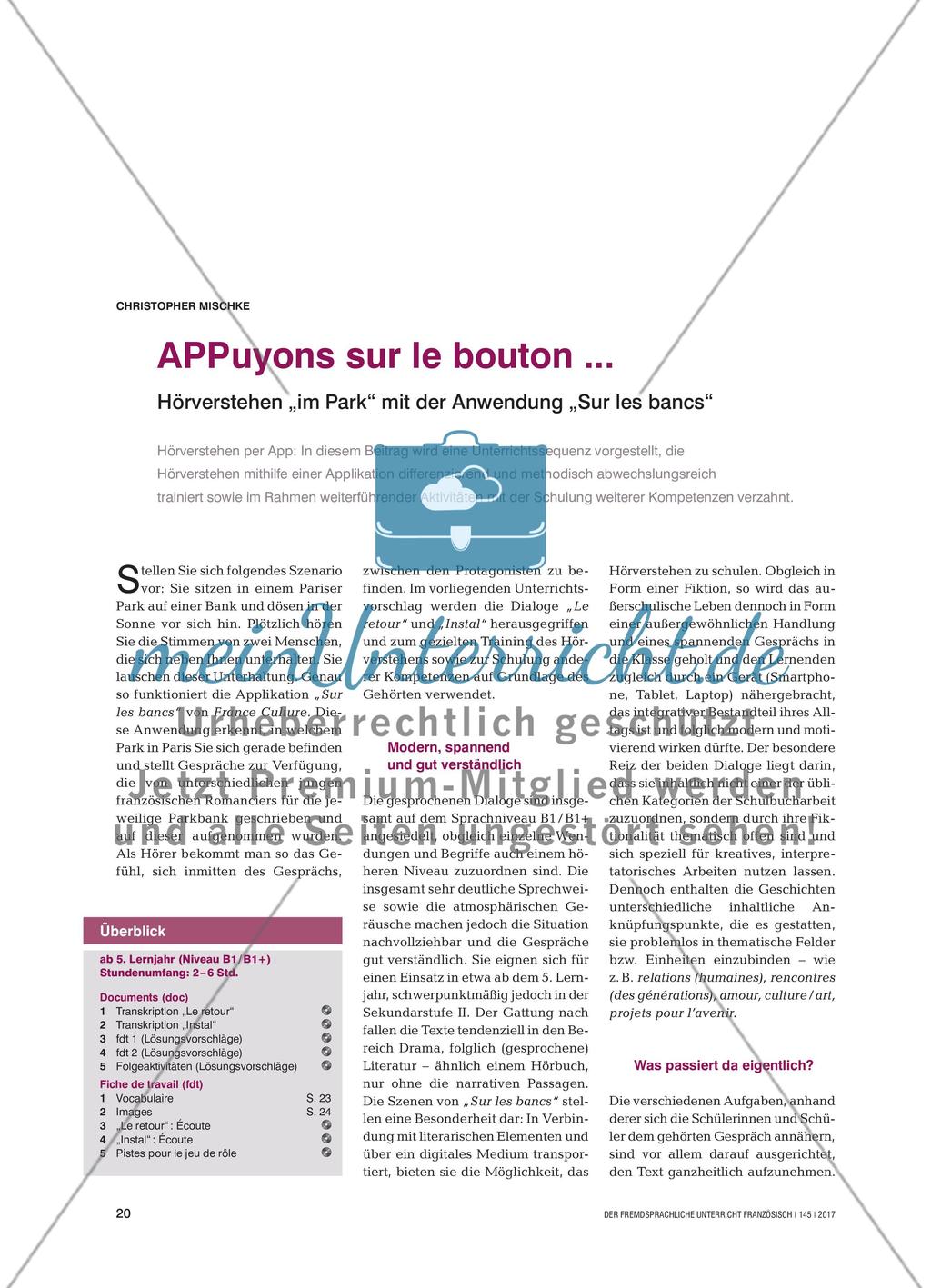 APPuyons sur le bouton ... - Hörverstehen „im Park“ mit der Anwendung „Sur les bancs“ Preview 1