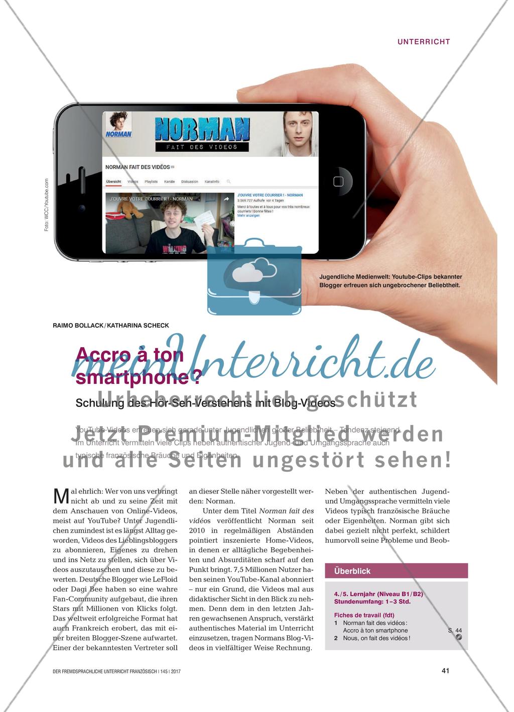 Accro à ton smartphone ? - Schulung des Hör-Seh-Verstehens mit Blog-Videos Preview 1