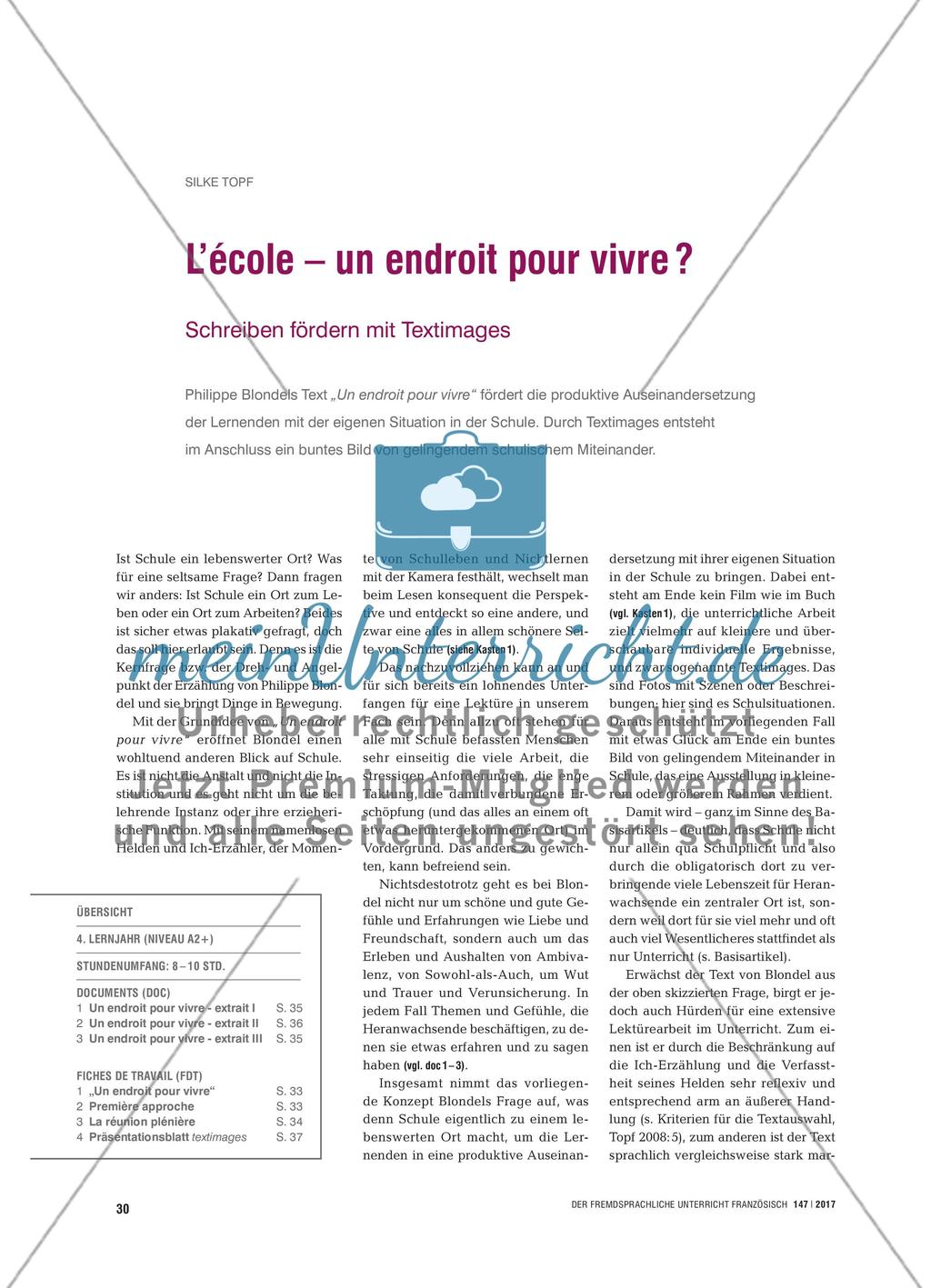 L’école – un endroit pour vivre ?: Schreiben fördern mit Textimages Preview 1