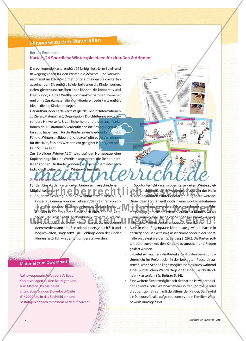 Hinweise zu den Materialien - Kartei: „24 Sportliche Winterspielideen für draußen & drinnen“ Preview 1