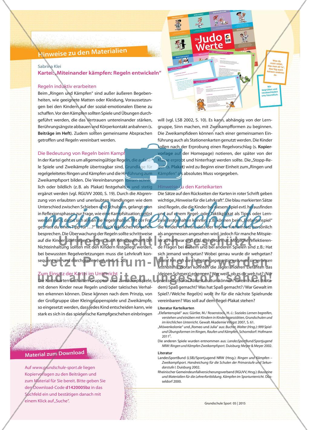 Hinweise zu den Materialien - Kartei: „Miteinander kämpfen: Regeln entwickeln“ Preview 1