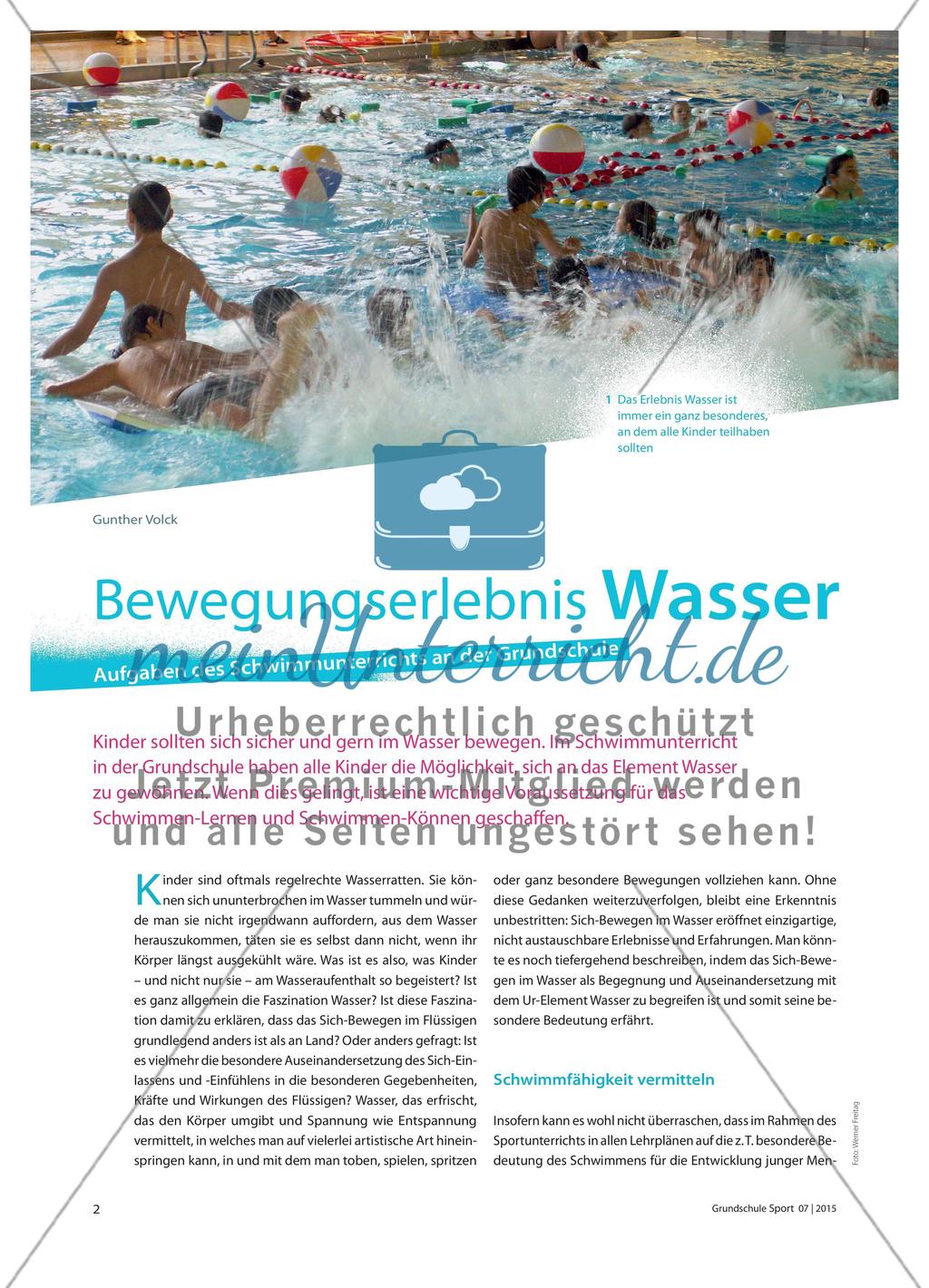 Bewegungserlebnis Wasser - Aufgaben des Schwimmunterrichts an der Grundschule Preview 1