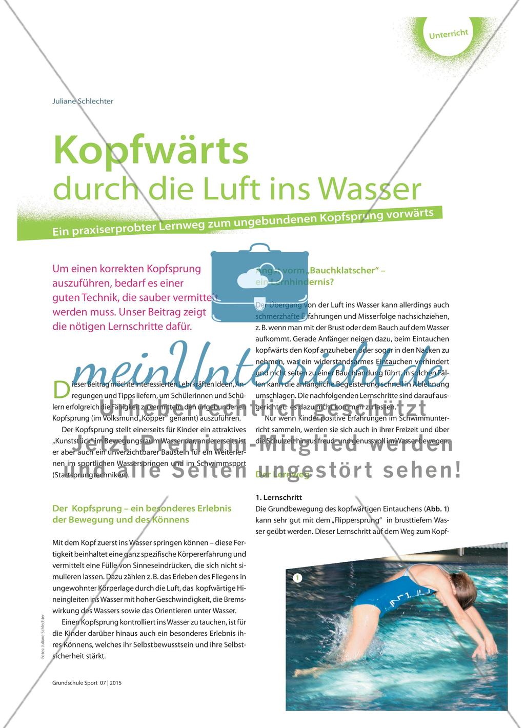 Kopfwärts durch die Luft ins Wasser - Ein praxiserprobter Lernweg zum ungebundenen Kopfsprung vorwärts Preview 1