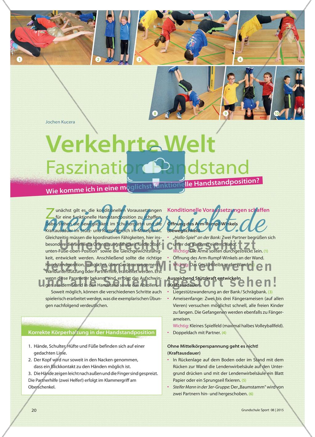 Verkehrte Welt Faszination Handstand - Wie komme ich in eine möglichst funktionelle Handstandposition? Preview 1