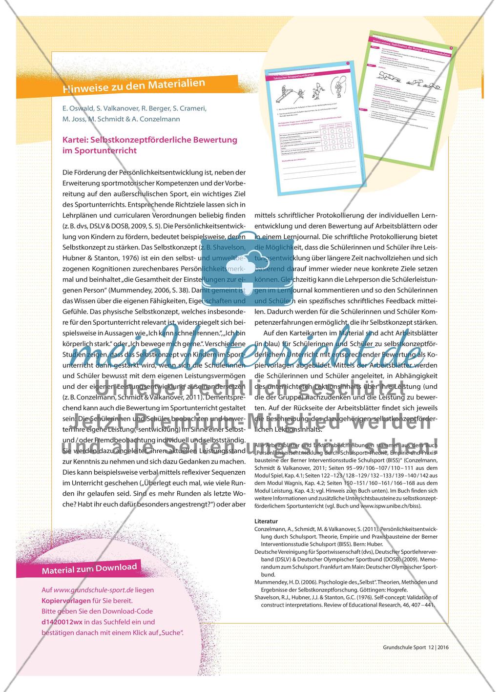 Hinweise zu den Materialien - Kartei: Selbstkonzeptförderliche Bewertung im Sportunterricht Preview 1