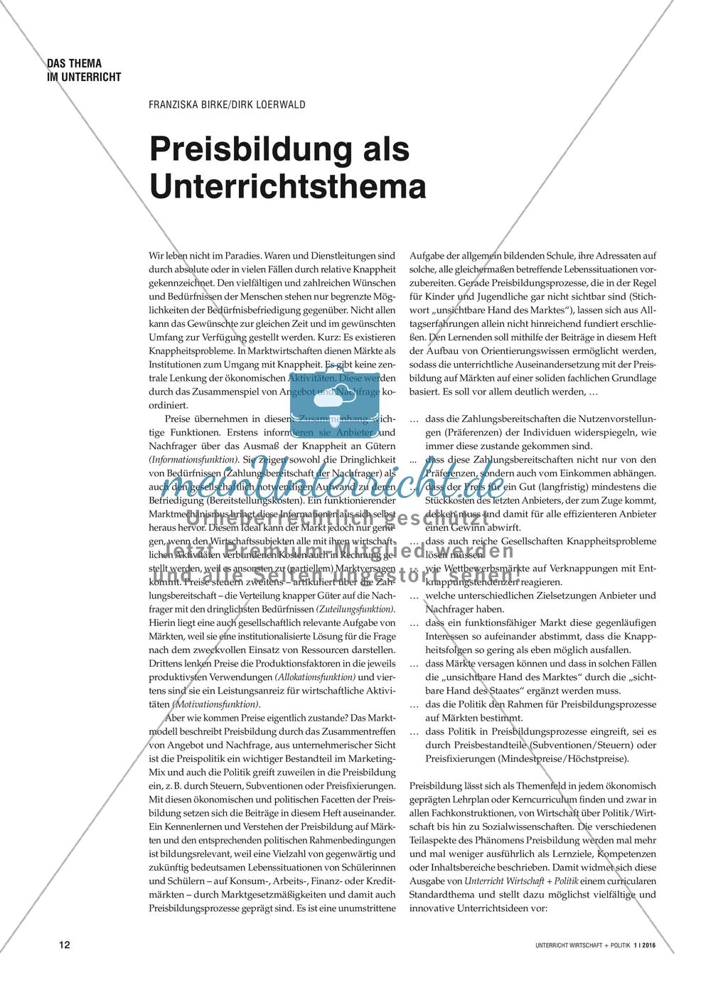 Preisbildung als Unterrichtsthema Preview 1