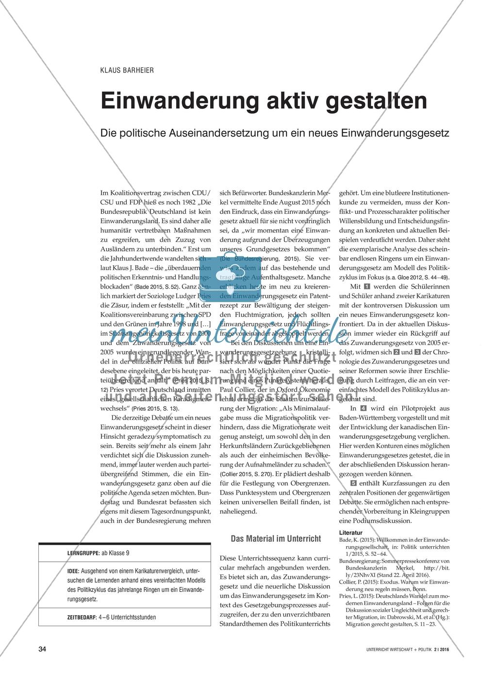 Einwanderung aktiv gestalten - Die politische Auseinandersetzung um ein neues Einwanderungsgesetz Preview 1