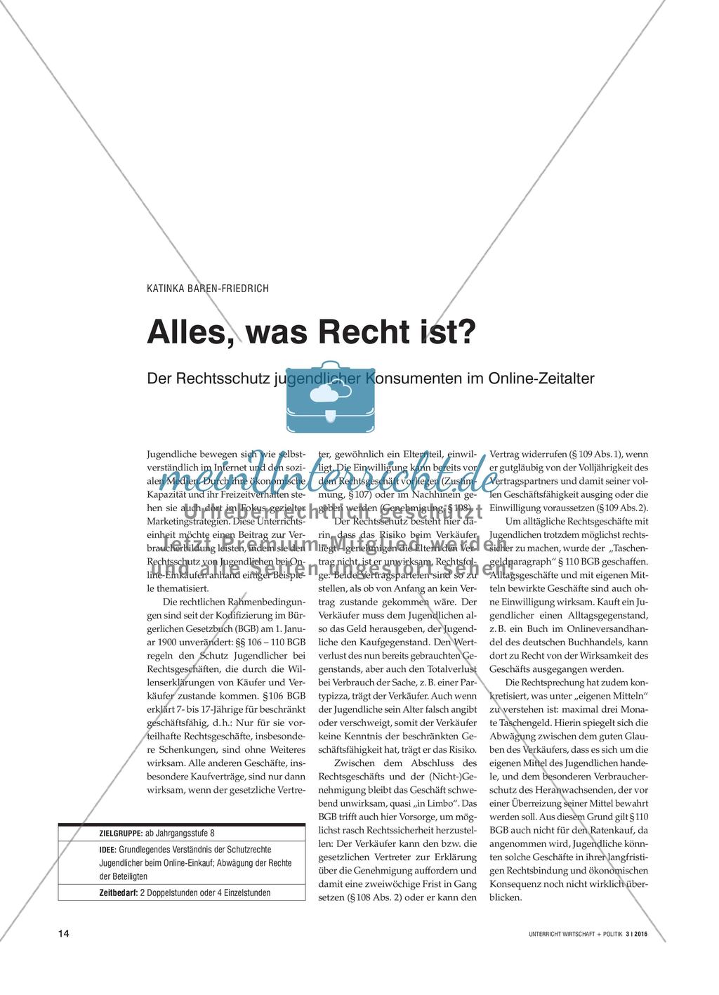 Alles, was Recht ist? - Der Rechtsschutz jugendlicher Konsumenten im Online-Zeitalter Preview 1