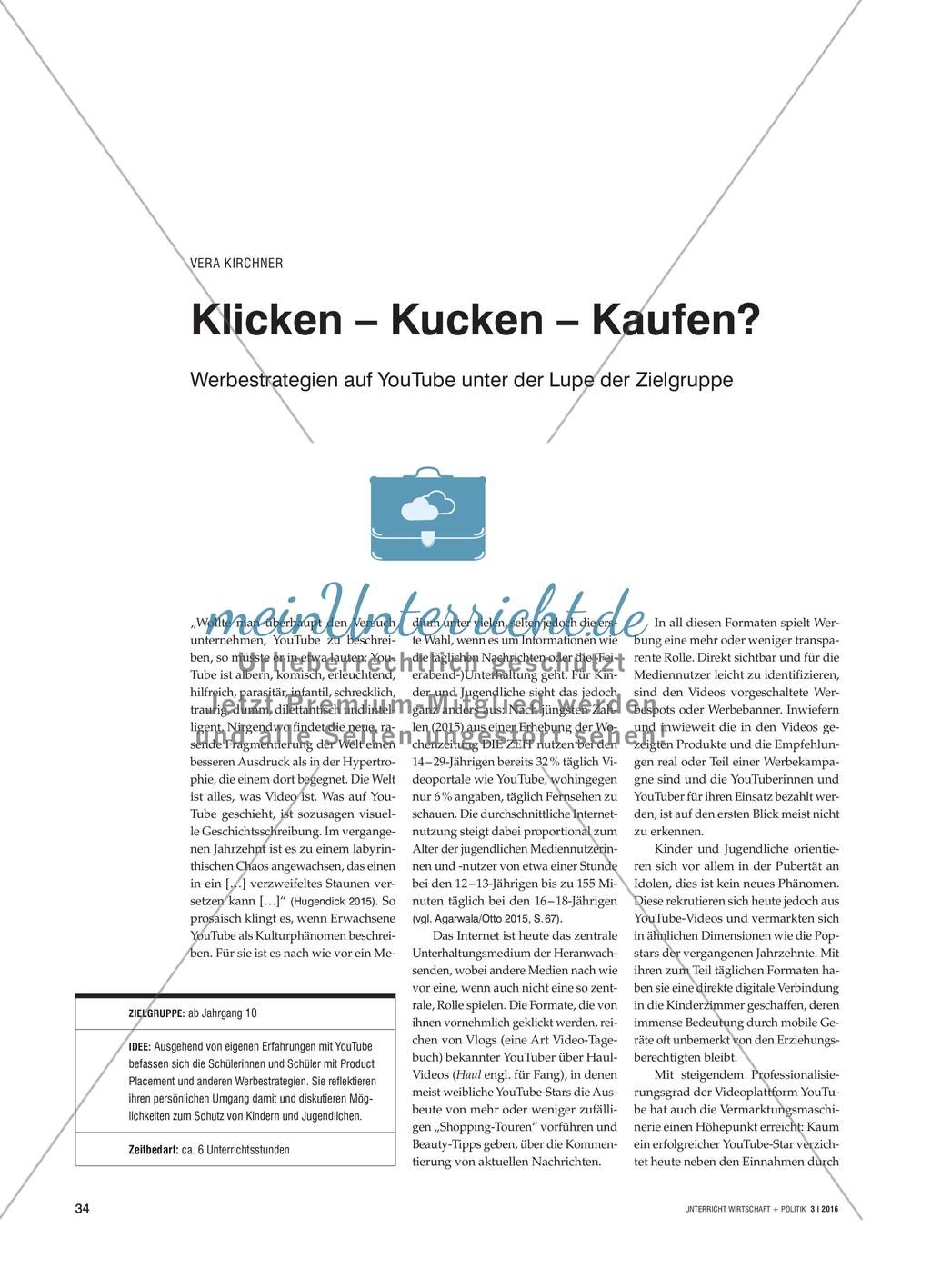 Klicken – Kucken – Kaufen?: Werbestrategien auf YouTube unter der Lupe der Zielgruppe Preview 1