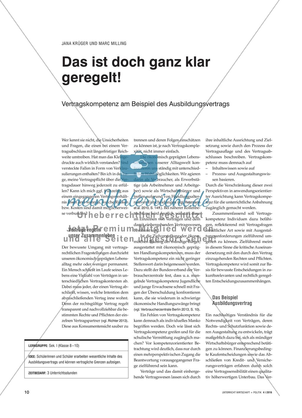 Das ist doch ganz klar geregelt! - Vertragskompetenz am Beispiel des Ausbildungsvertrags Preview 1