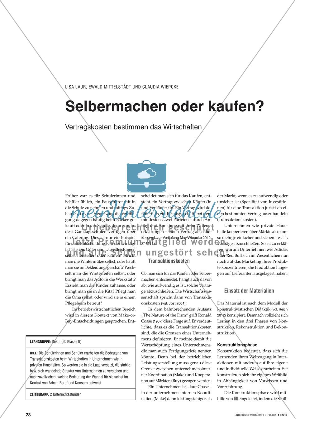 Selbermachen oder kaufen? - Vertragskosten bestimmen das Wirtschaften Preview 1