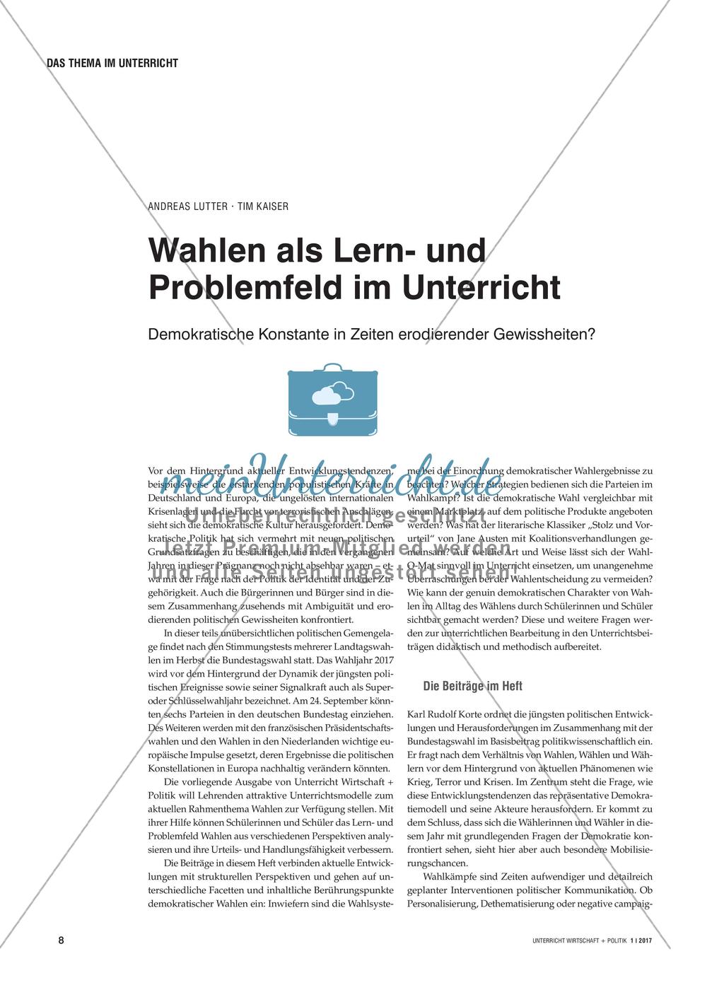 Wahlen als Lern- und Problemfeld im Unterricht - Demokratische Konstante in Zeiten erodierender Gewissheiten? Preview 1