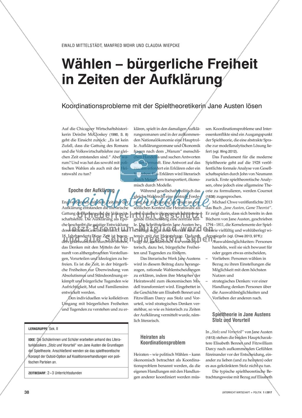 Wählen – bürgerliche Freiheit in Zeiten der Aufklärung: Koordinationsprobleme mit der Spieltheoretikerin Jane Austen lösen Preview 1