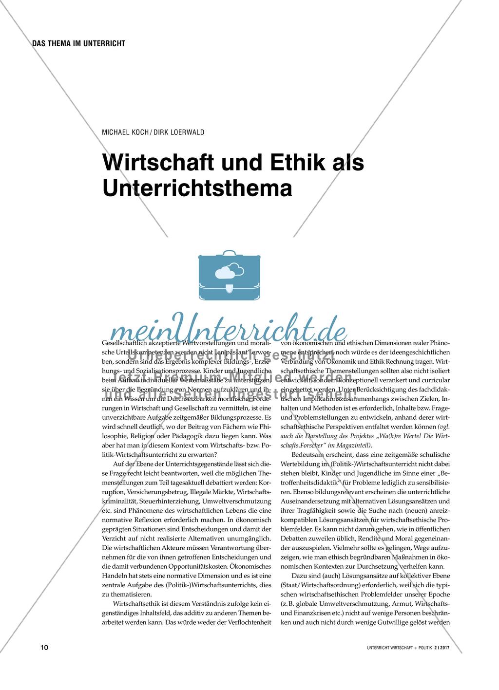 Wirtschaft und Ethik als Unterrichtsthema Preview 1