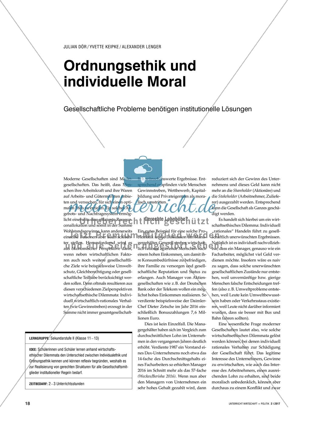 Ordnungsethik und individuelle Moral - Gesellschaftliche Probleme benötigen institutionelle Lösungen Preview 1
