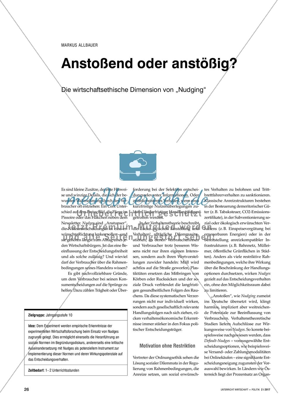 Anstoßend oder anstößig? - Die wirtschaftsethische Dimension von „Nudging“ Preview 1