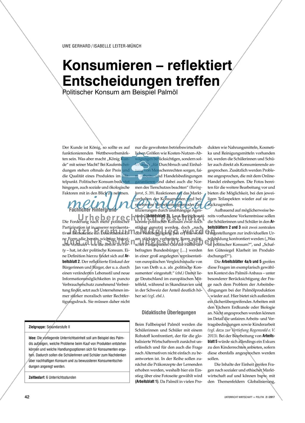 Konsumieren – reflektiert Entscheidungen treffen: Politischer Konsum am Beispiel Palmöl Preview 1