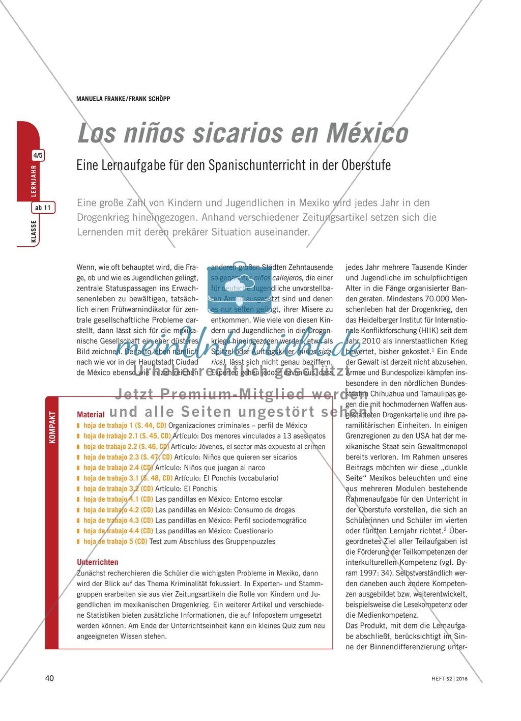 Los niños sicarios en México - Eine Lernaufgabe für den Spanischunterricht in der Oberstufe Preview 1