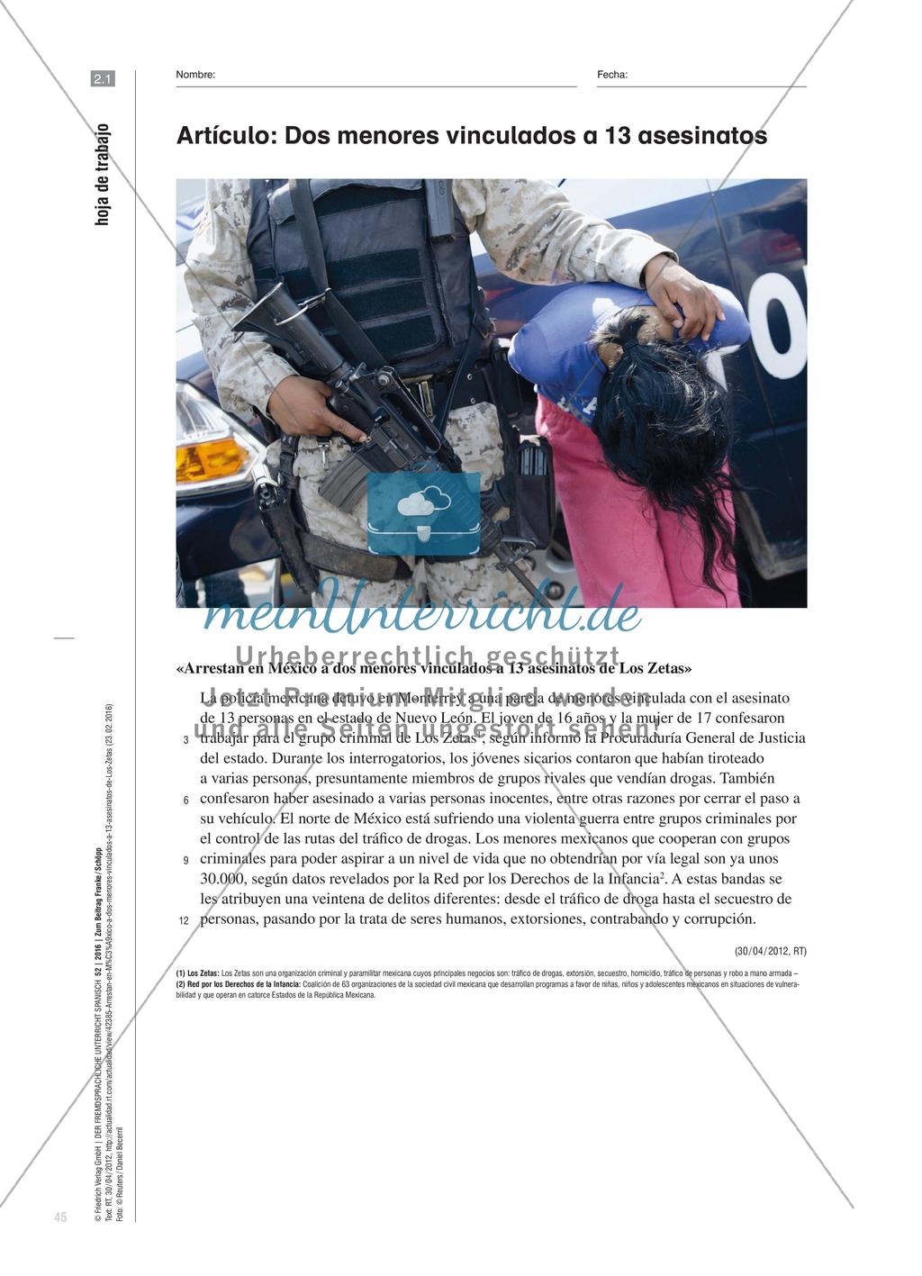 Los niños sicarios en México - Eine Lernaufgabe für den Spanischunterricht in der Oberstufe Preview 6