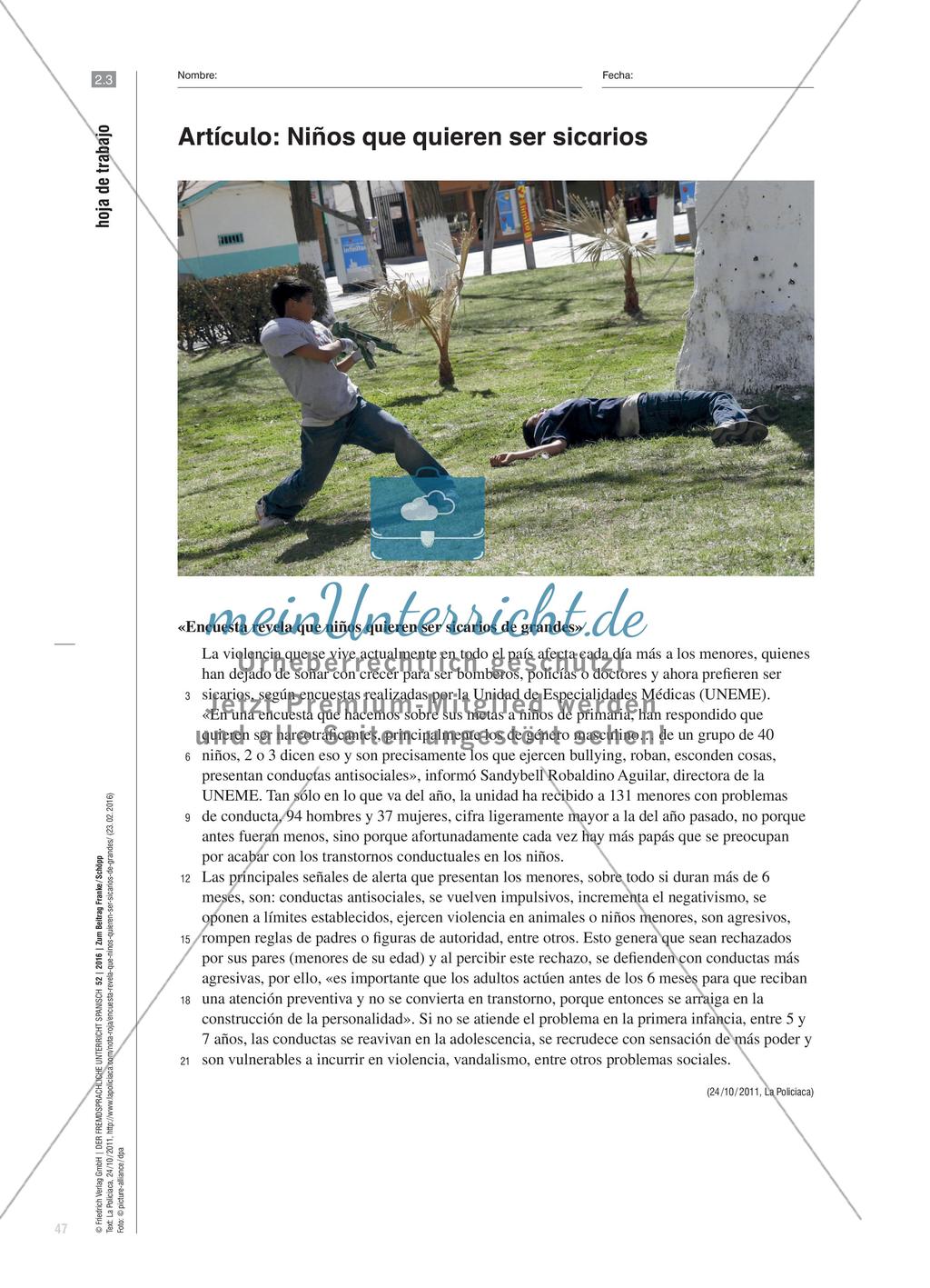 Los niños sicarios en México - Eine Lernaufgabe für den Spanischunterricht in der Oberstufe Preview 8