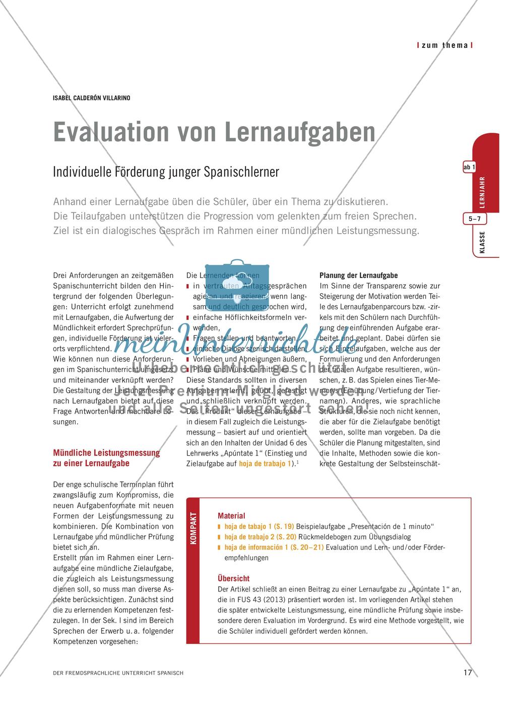 Evaluation von Lernaufgaben - Individuelle Förderung junger Spanischlerner Preview 1