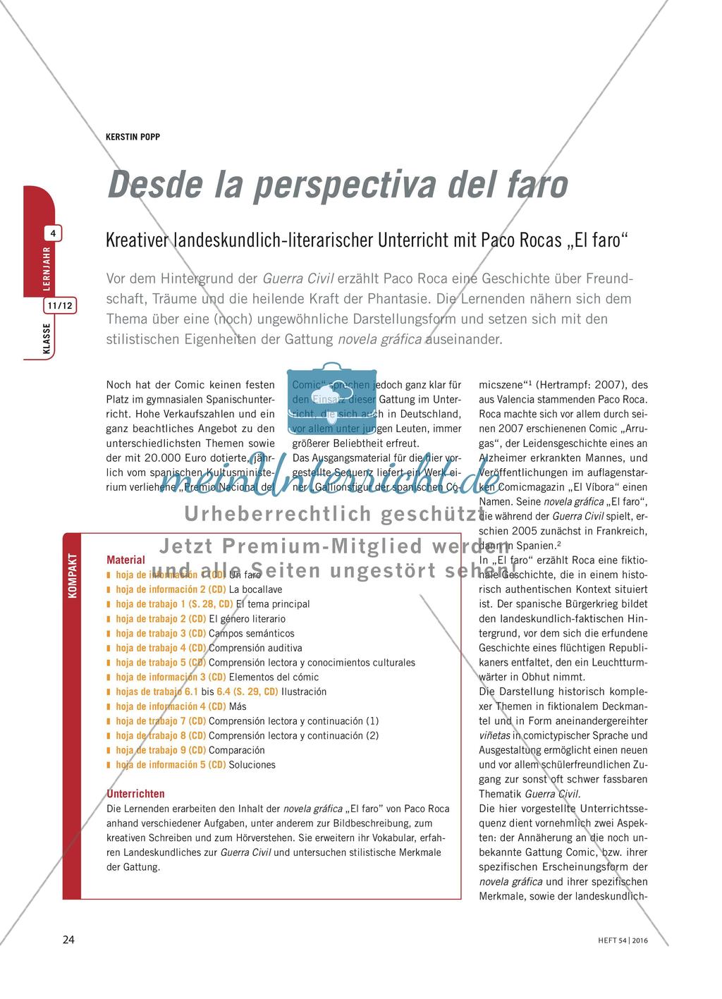 Desde la perspectiva del faro - Kreativer landeskundlich-literarischer Unterricht mit Paco Rocas „El faro“ Preview 1
