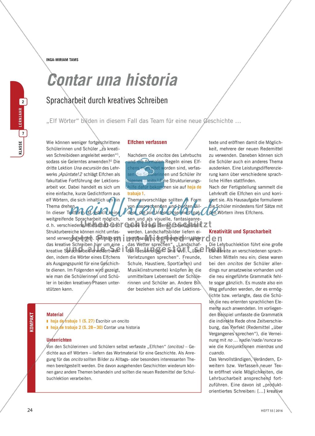 Contar una historia - Spracharbeit durch kreatives Schreiben Preview 1