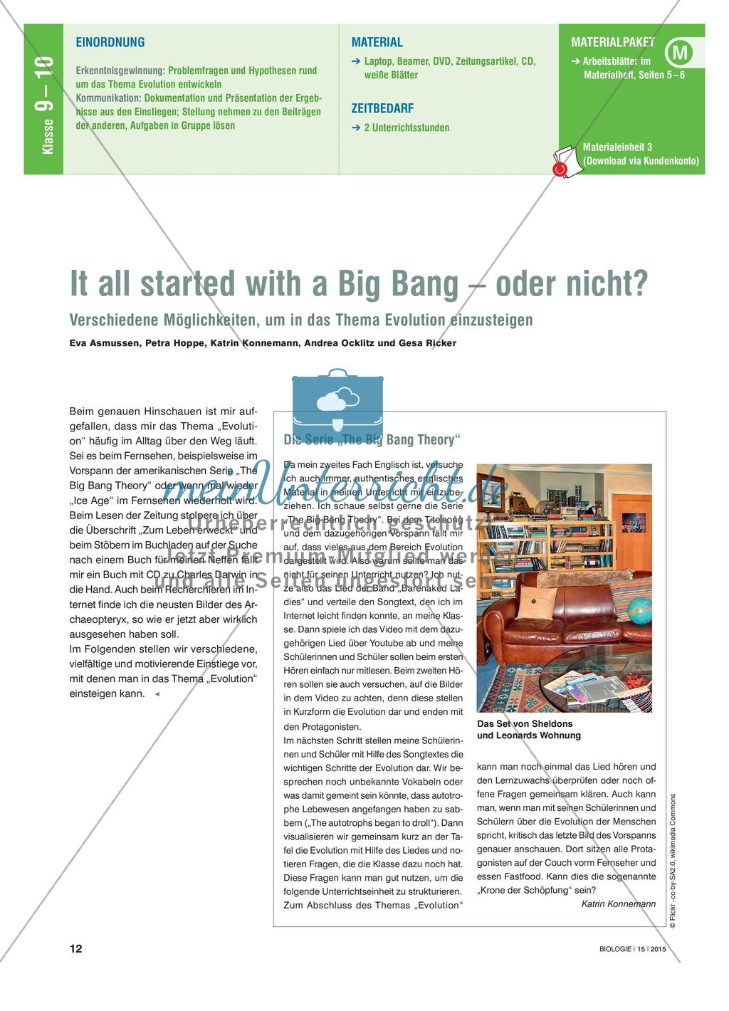 It all started with a Big Bang – oder nicht?: Verschiedene Möglichkeiten, um in das Thema Evolution einzusteigen Preview 1