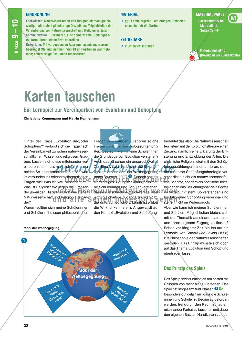 Karten tauschen - Ein Lernspiel zur Vereinbarkeit von Evolution und Schöpfung Preview 1